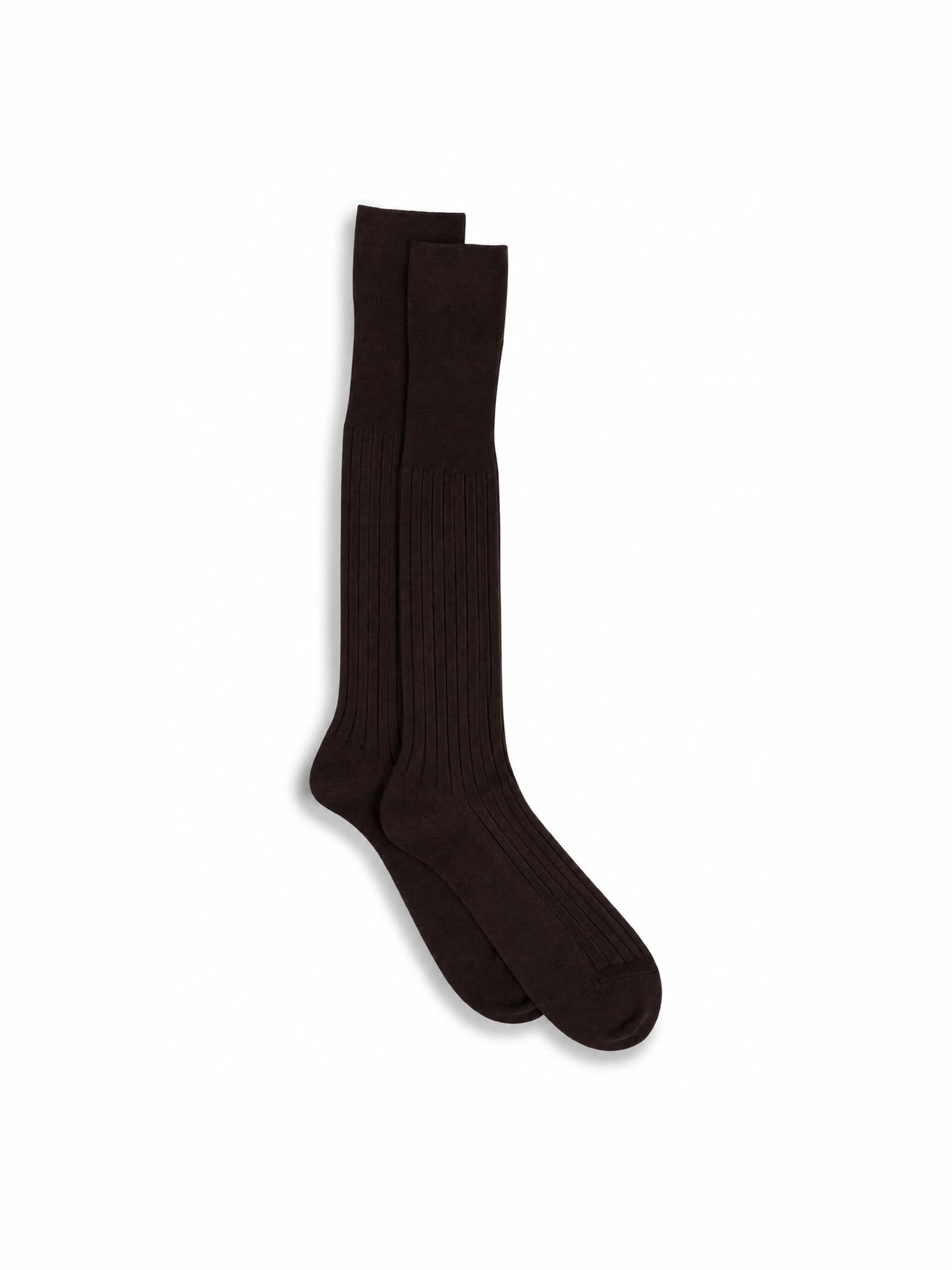 Brown Knee High Ribbed Socks 100% Cotton Filo di Scozia