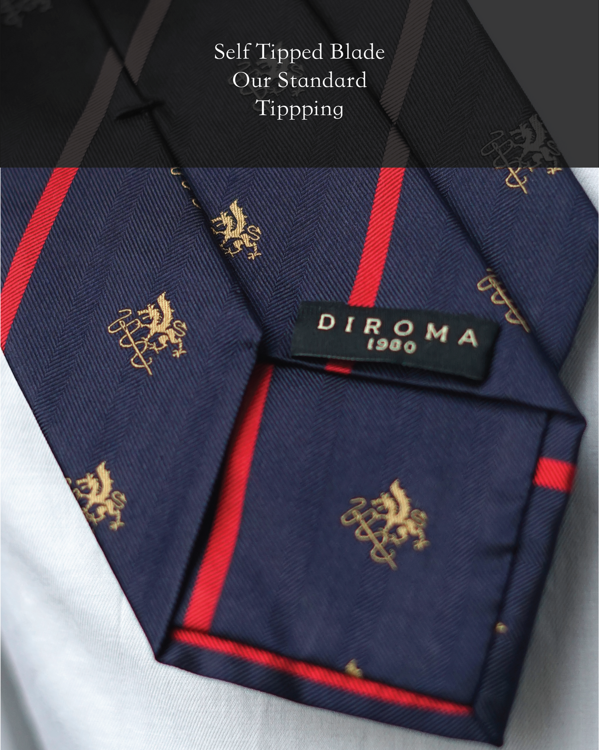 Bespoke Diroma Navy Crest Silk Necktie