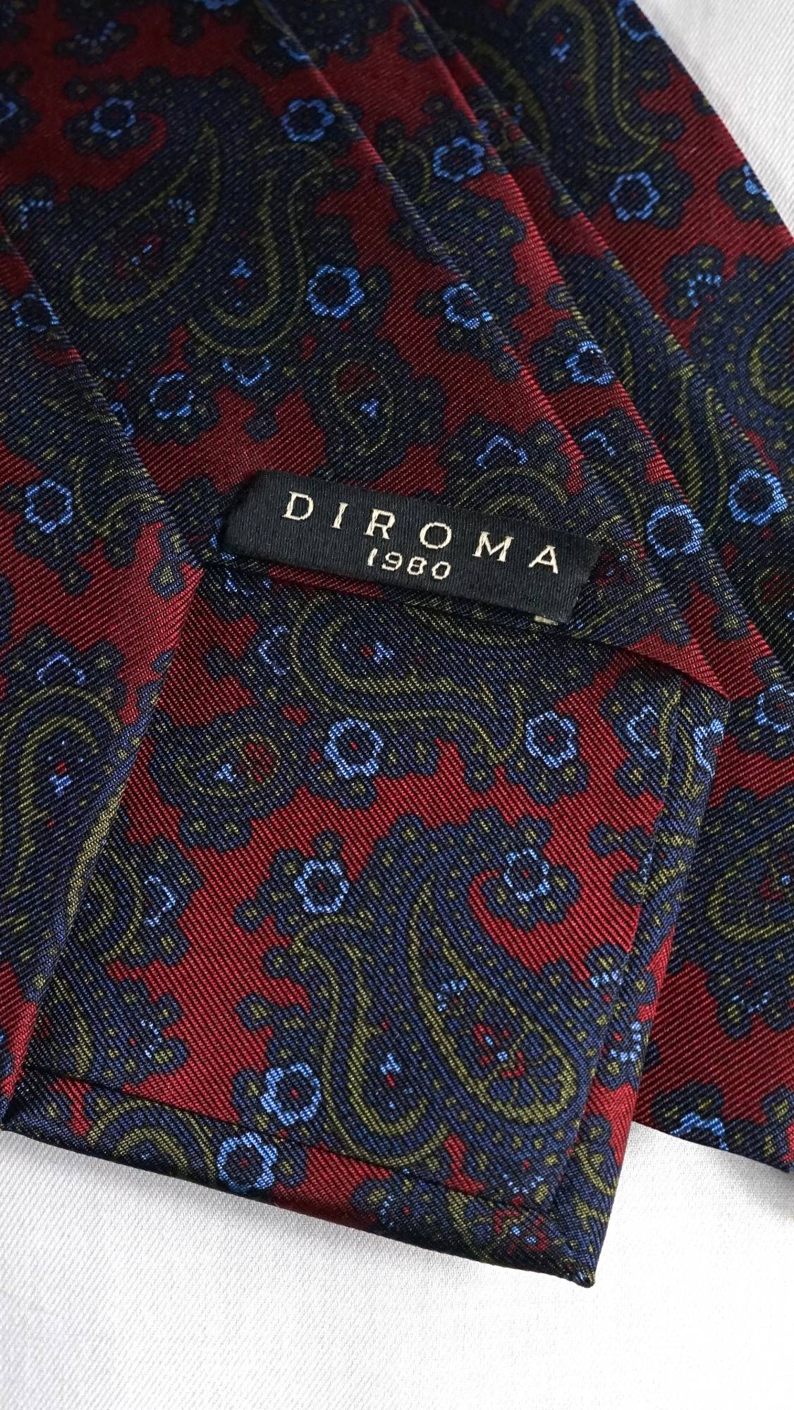 DIROMA 1980 label on the Germana red paisley silk tie