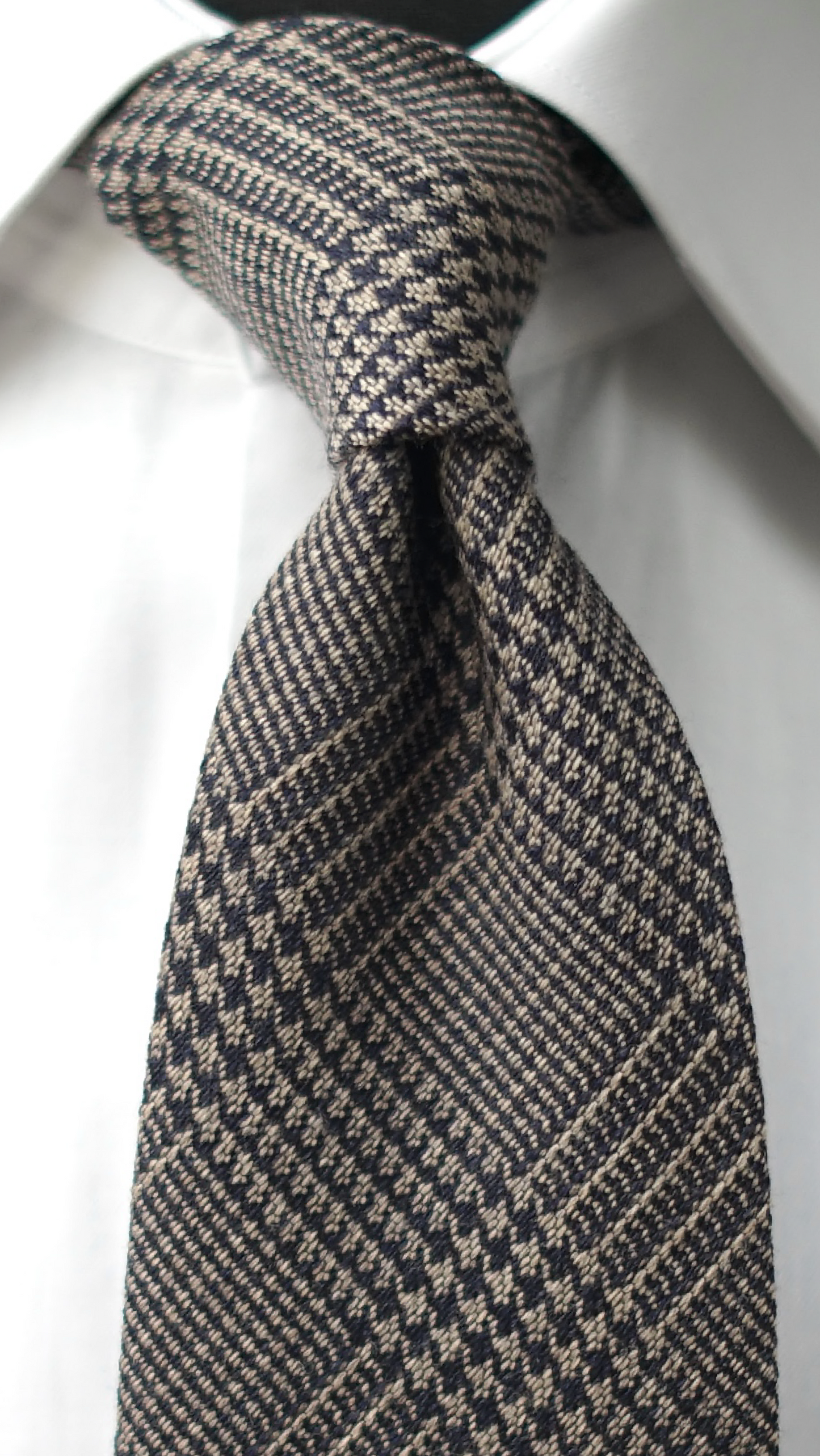 Glen Light Brown/Navy Wool/Silk Necktie