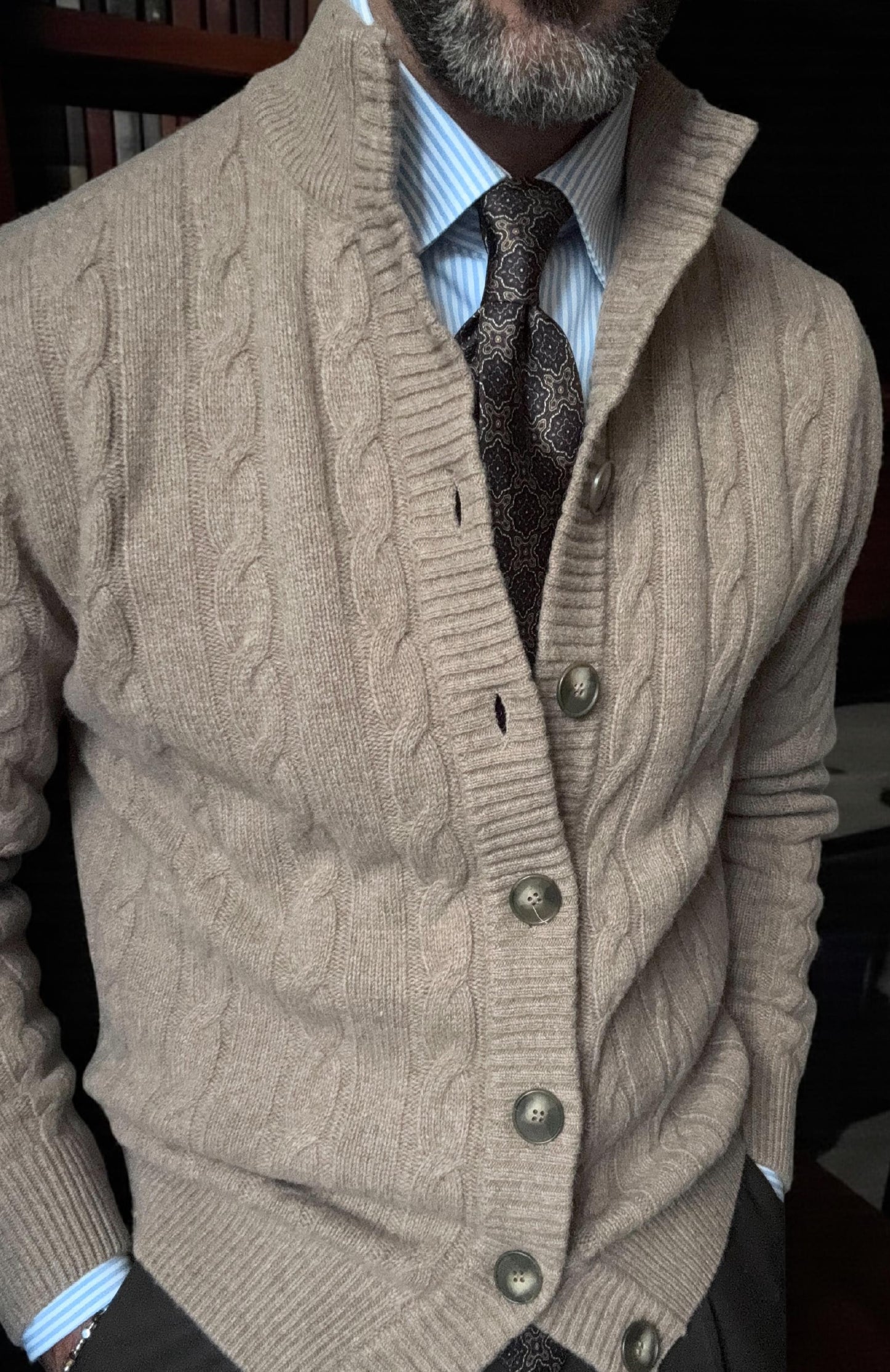 Nucleo Beige Cable Knit Button Jacket