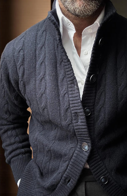 Nucleo Navy Cable Knit Button Jacket