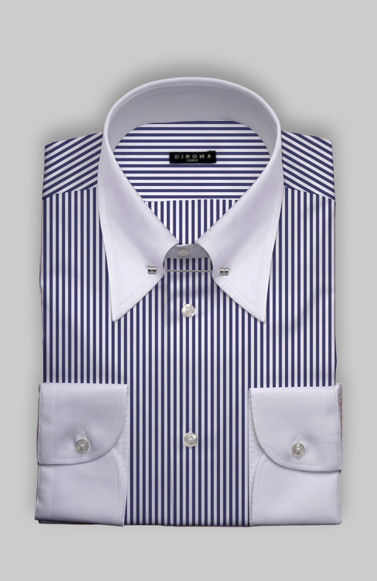 Ramona Blue Pinpoint Collar Cotton Dress Shirt MTO