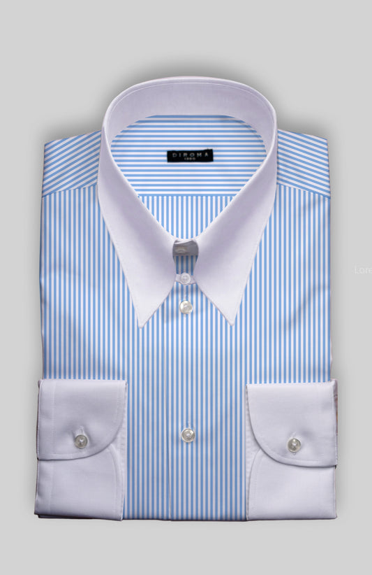 Ramona Spear Point Tab Collar Twill Dress Shirt White Contrasting MTO