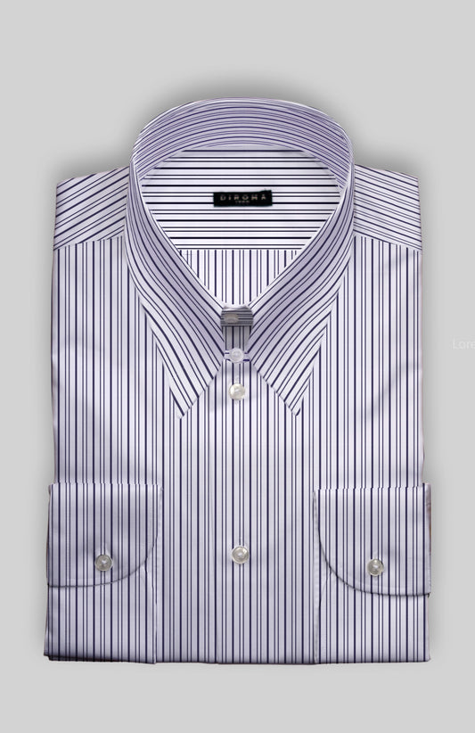 Tezenia Spear Point Tab Collar Twill Dress Shirt MTO