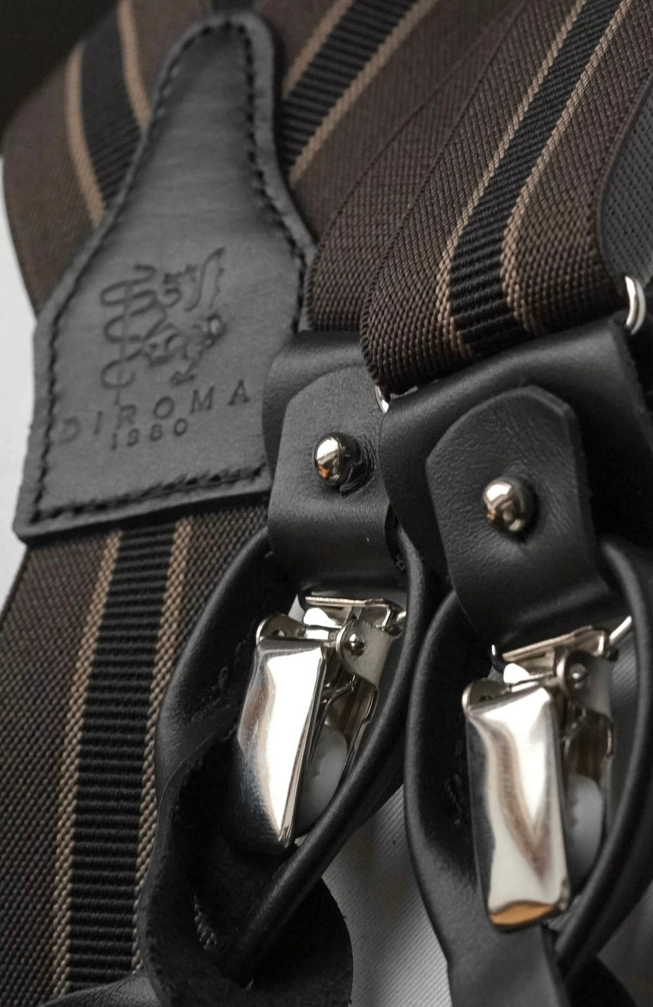 Tommaso brown and black clip/buttons braces, DIROMA 1980 leather patch