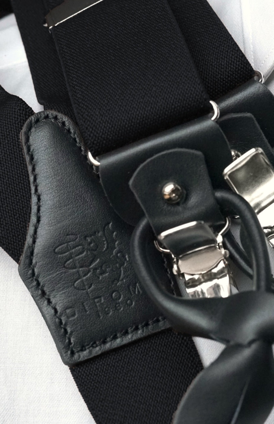 Vincenzo black clip/buttons braces, DIROMA 1980 leather patch